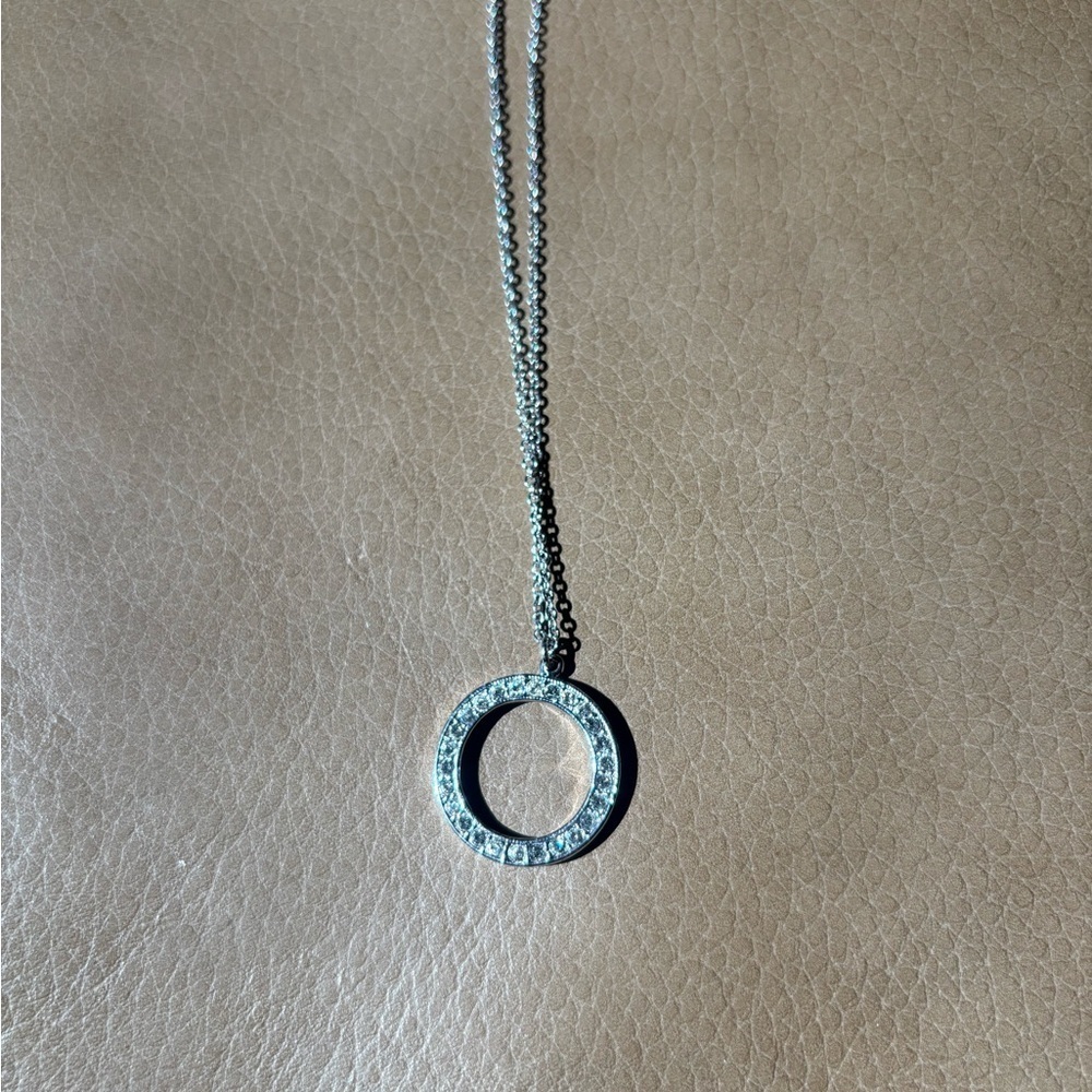 Silver Circle Pendant Necklace with earrings set - Picture 2 of 5